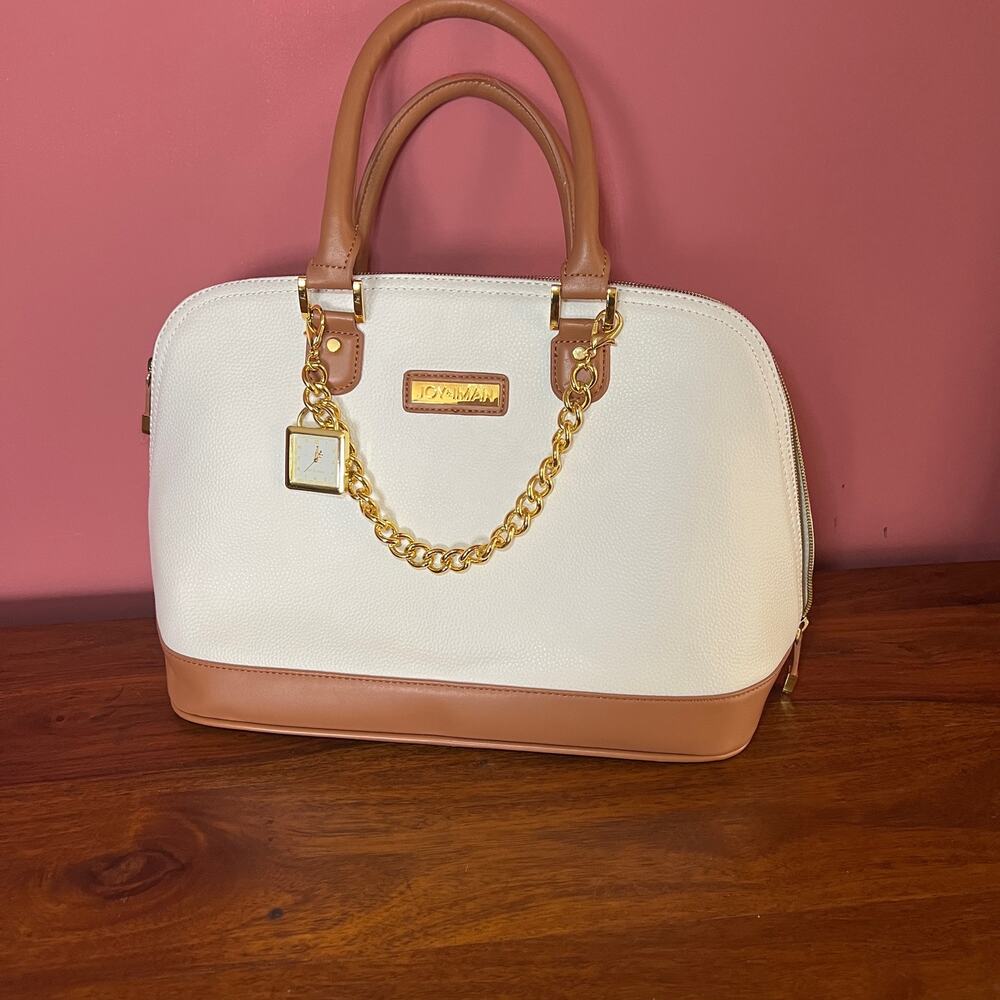 Joy & Iman White Timeless Chic Pebble Satchel Purse + Wallet